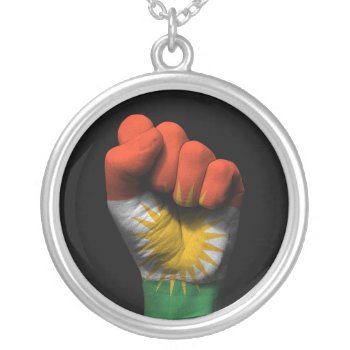 Raised Clenched Fist With Kurdish Flag Silver Plated Necklace by UniqueFlags at Zazzle