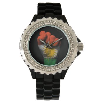 Raised Clenched Fist With Kurdish Flag Watch by UniqueFlags at Zazzle