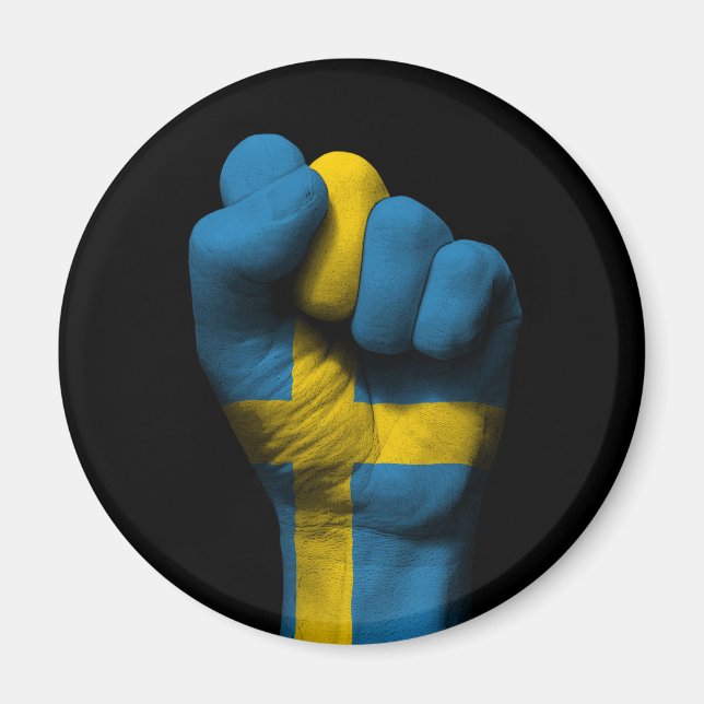 Raised Clenched Fist with Swedish Flag Magnet (Front)