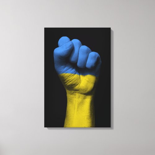 Raised Clenched Fist with Ukrainian Flag Canvas Print