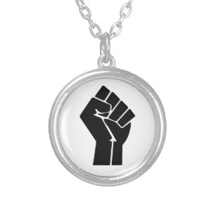 Raised Fist / Black Power Symbol Silver Plated Necklace