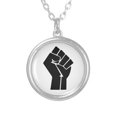Raised Fist  Black Power Symbol Silver Plated Necklace
