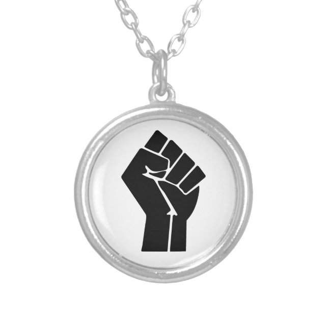Raised Fist / Black Power Symbol Silver Plated Necklace (Front)