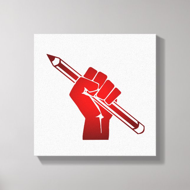 Raised Fist Holding a Pencil Canvas Print (Front)