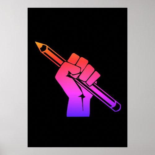 Raised Fist Holding Pencil Rainbow Poster
