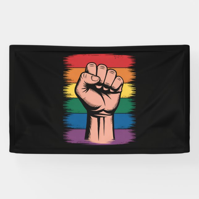 Raised Fist Pride Rainbow LGBTQ Support Rights Banner (Horizontal)