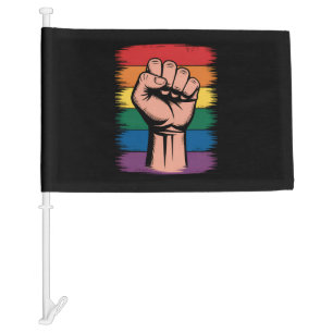 Raised Fist Pride Rainbow LGBTQ Support Rights Car Flag