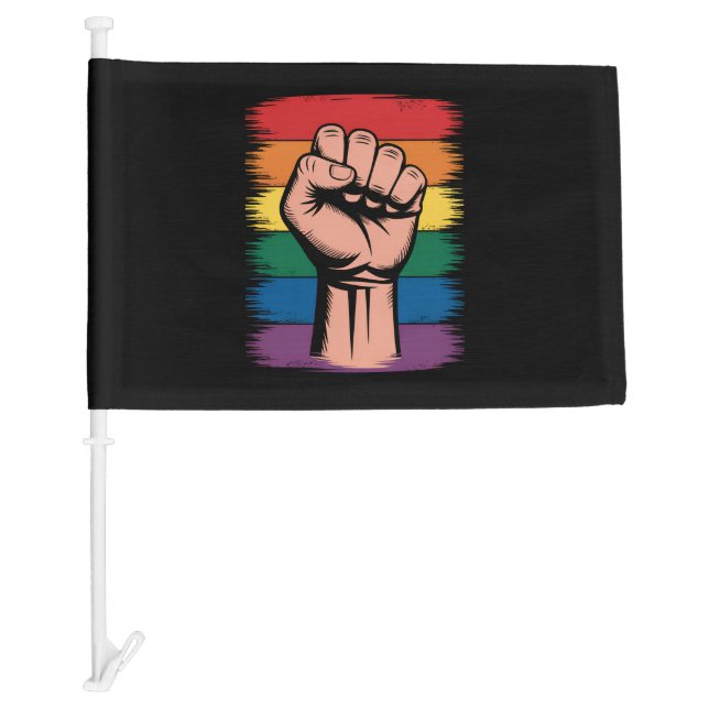 Raised Fist Pride Rainbow LGBTQ Support Rights Car Flag (Front)