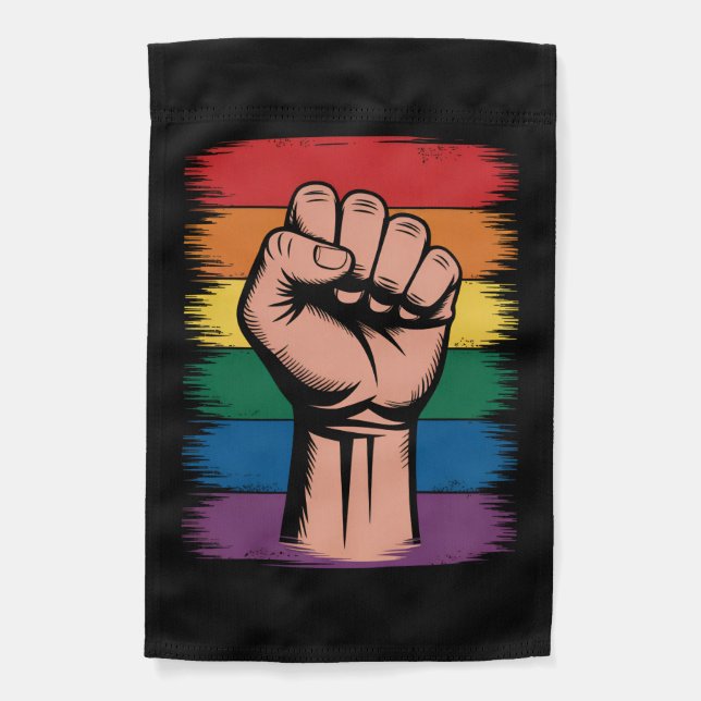 Raised Fist Pride Rainbow LGBTQ Support Rights Garden Flag (Front)