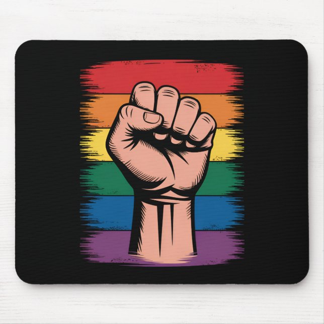 Raised Fist Pride Rainbow LGBTQ Support Rights Mouse Pad (Front)