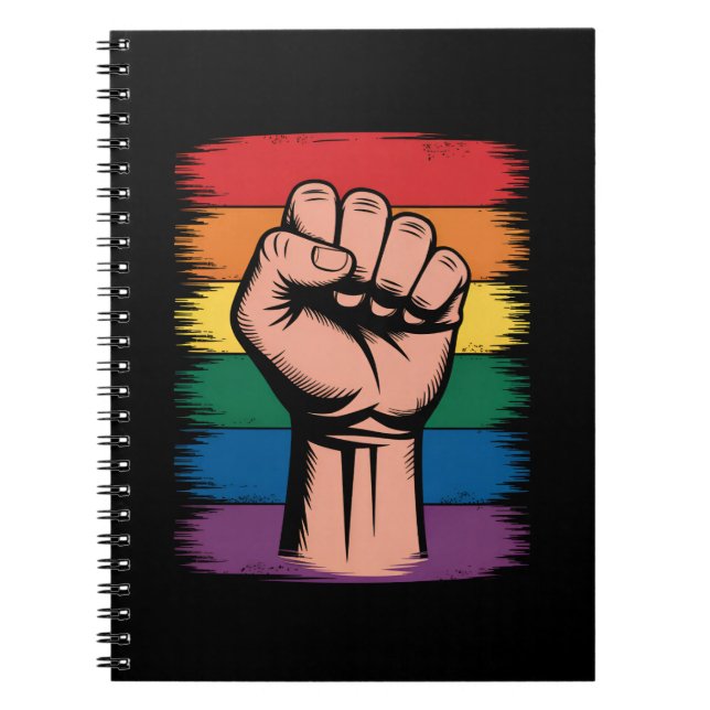 Raised Fist Pride Rainbow LGBTQ Support Rights Notebook (Front)