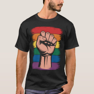 Raised Fist Pride Rainbow LGBTQ Support Rights T-Shirt