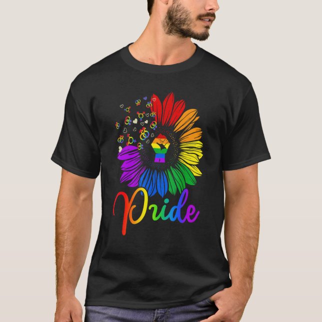 Raised Fist Sunflower Pride Lgbt Gay Lesbian Trans T-Shirt (Front)