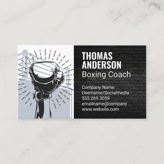 Raised Hand Boxing Glove | Boxing Ring Business Card (Front)