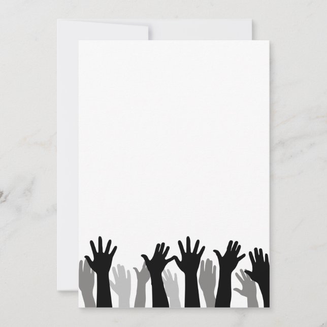 Raised hands silhouette, hand raising, protest holiday card (Front)