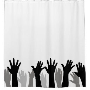 Raised hands silhouette, hand raising, protest shower curtain