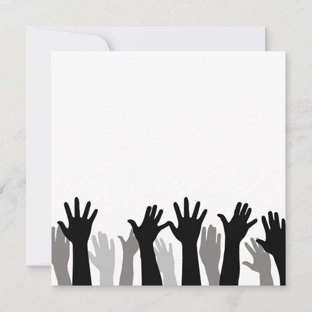 Raised hands silhouette, hand raising, protest thank you card (Front)