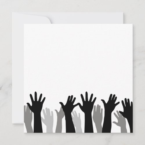 Raised hands silhouette hand raising protest thank you card