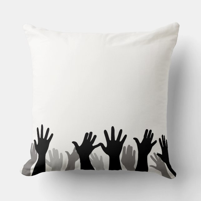 Raised hands silhouette, hand raising, protest throw pillow (Front)