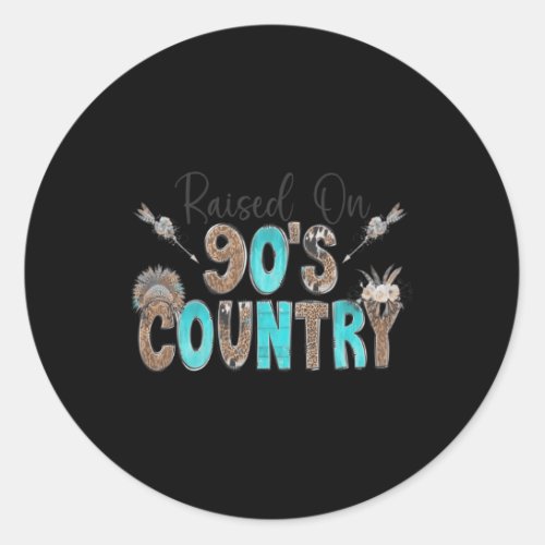 Raised On 90S Country Music Bull Skull Western Classic Round Sticker