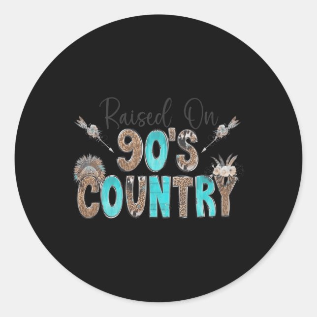 Raised On 90'S Country Music Bull Skull Western Classic Round Sticker (Front)