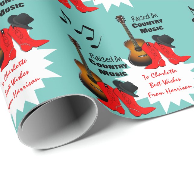 Raised on Country Music Cool Cowgirl Personalized Wrapping Paper (Roll Corner)