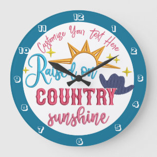 Raised on Country Sunshine Quote Western Cowboy Large Clock