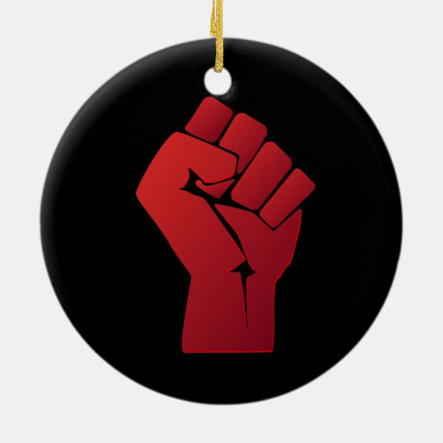 Raised Red Gradient Fist Ceramic Ornament (Back)