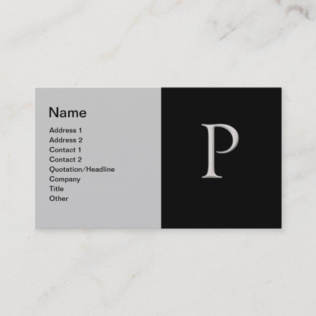 Raised Silver Letter "P" Business Card (Front)