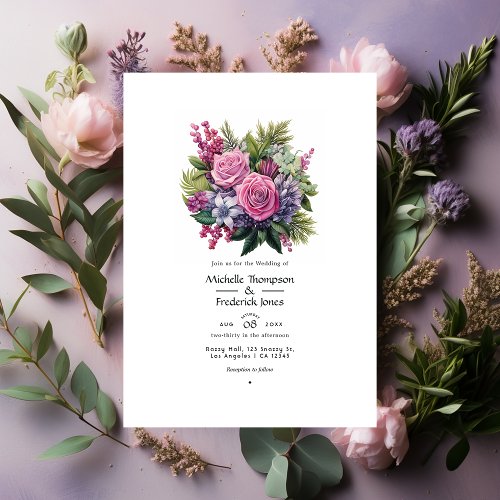 Raisin and Pine Floral Winter Wedding Invitation