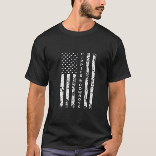 Raisin Hell With The Hippies And Cow American Flag T_Shirt