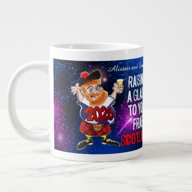 Raising a glass to you from Scotland Giant Coffee Mug (Left)