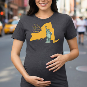 Raising a New York Original Map and Statue Mom Tri-Blend Shirt