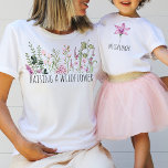 Raising a Wildflower Mom New Mama Mini Outfits T-Shirt<br><div class="desc">Watercolor pink and green wildflowers with the customizable quote "raising a wildflower" for girl moms,  and mom and daughter matching shirts. Find a matching "wildflower" shirt in my "Mommy and me matching designs" collection.</div>