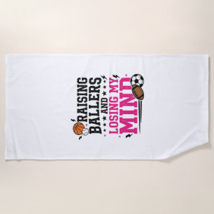 Raising Ballers Sports Mom Vintage T-Shirt Design Beach Towel