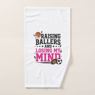 Raising Ballers Sports Mom Vintage T-Shirt Design Hand Towel