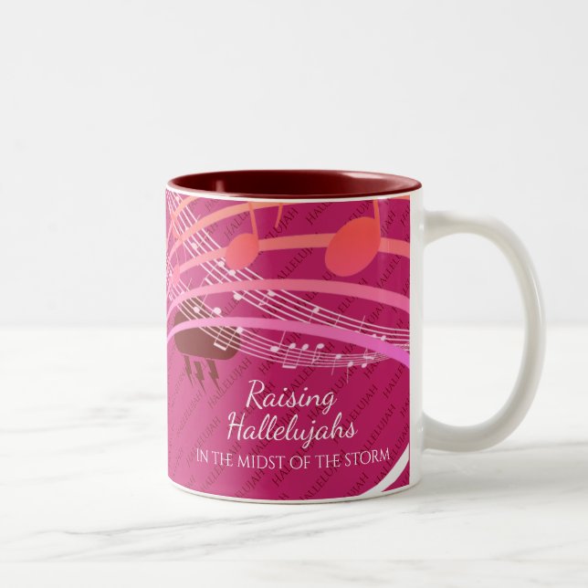 RAISING HALLELUJAHS IN STORM Personalized PINK Two-Tone Coffee Mug (Right)