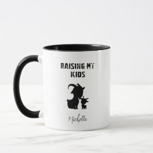 Raising My Kids Funny Farm Goat Lover Design Mug