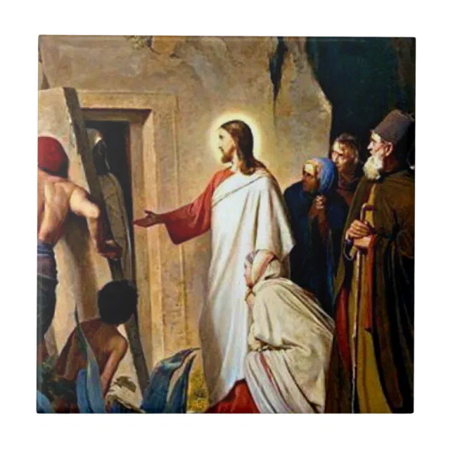 Raising of Lazarus painting by Carl Bloch Ceramic Tile | Zazzle