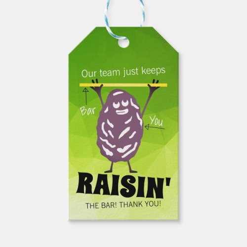 Raising the bar raisin employee candy award tag