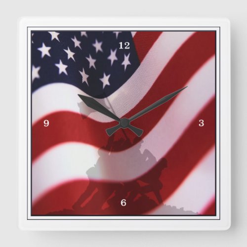 Raising the Flag at Iwo Jima WW2 Square Wall Clock