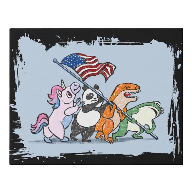 Raising The Flag Frog Suit Faux Canvas Print (Front)
