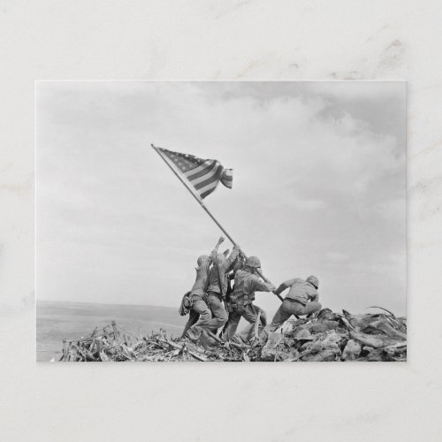 Raising the Flag on Iwo Jima _ WWII History Postcard