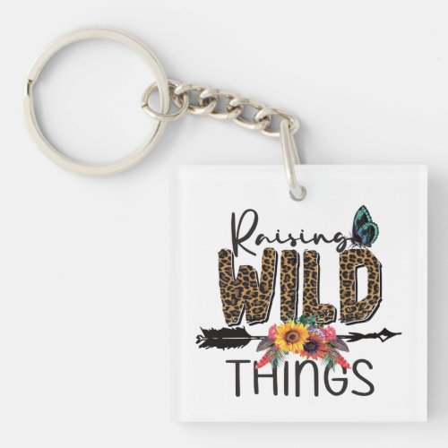 Raising Wild Things Leopard Print Flowers Arrow Keychain