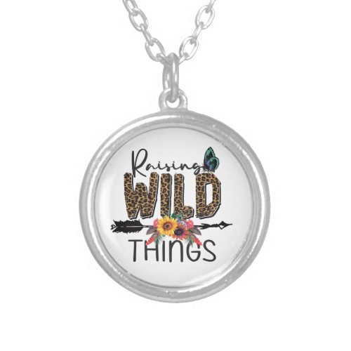 Raising Wild Things Leopard Print Flowers Arrow Silver Plated Necklace