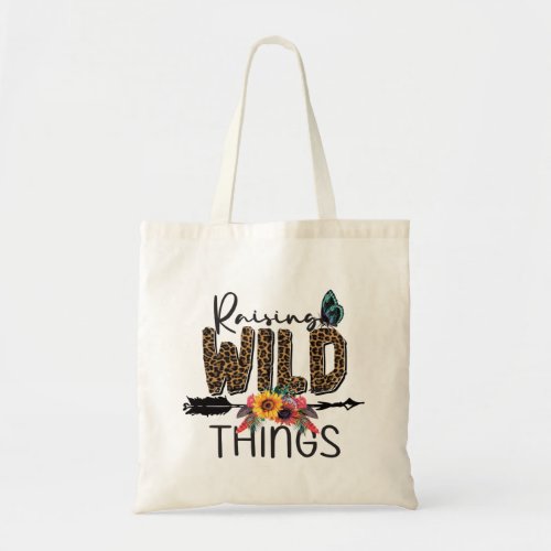 Raising Wild Things Leopard Print Flowers Arrow  Tote Bag