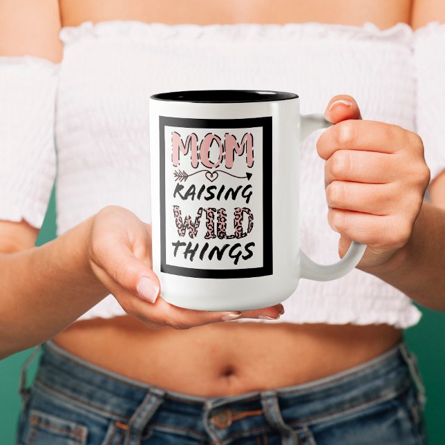 Raising Wild Things Mom Leopard Print Quote Two-Tone Coffee Mug (Creator Uploaded)