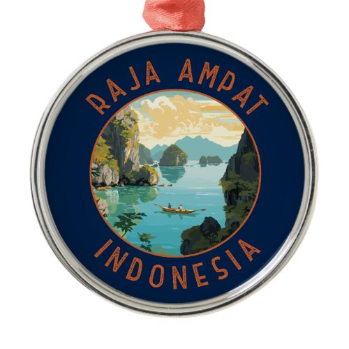 Raja Ampat Indonesia Boat Retro Distressed Circle Metal Ornament