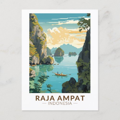 Raja Ampat Indonesia Boat Travel Art Vintage Postcard