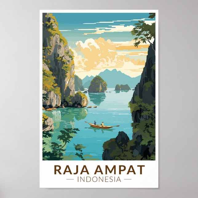 Raja Ampat Indonesia Boat Travel Art Vintage Poster (Front)